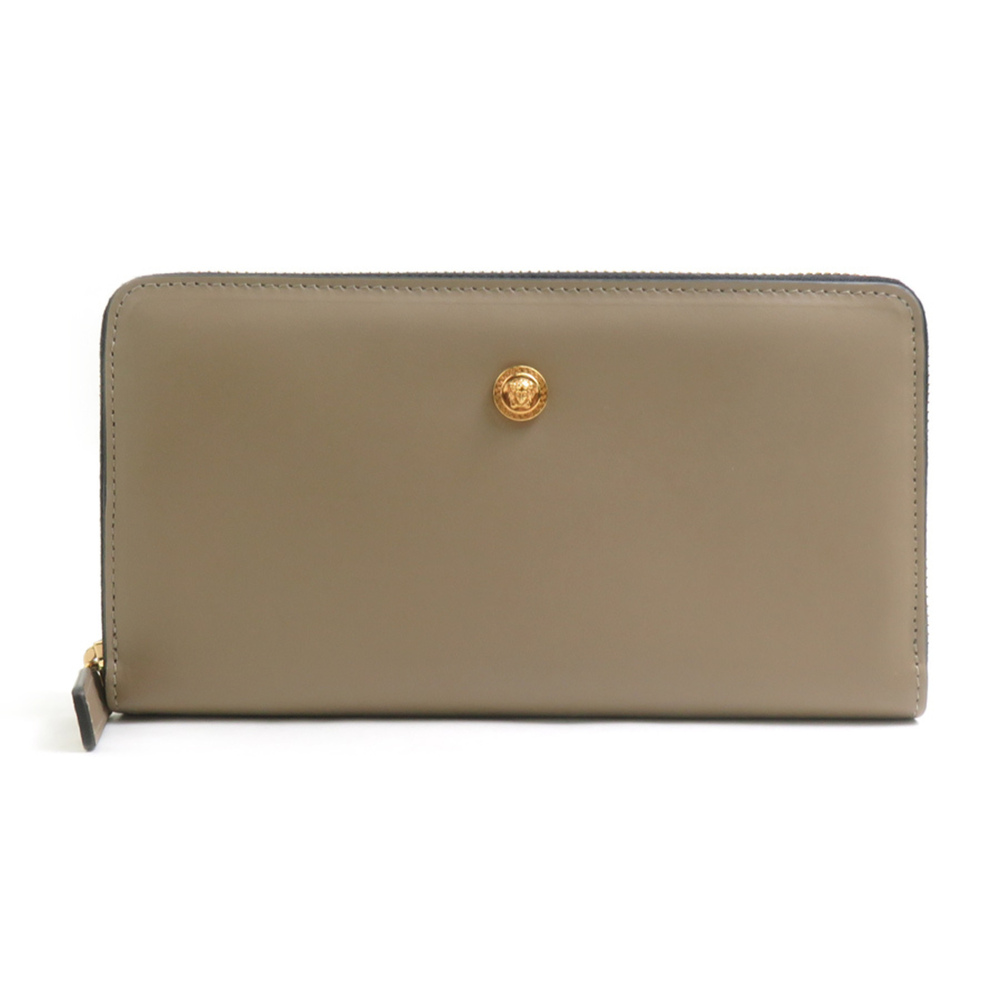 Versace round zipper long wallet, leather, greige/gold, men's/women's, e61963a